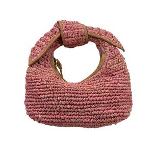 Poolside The Josie Knot Raffia Bag Coral Pink Woven Leather Trim New MSRP $315